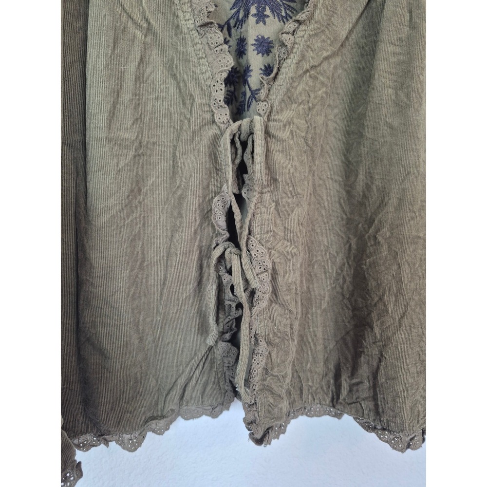 Wrap London Corduroy Embroidered Boho Eyelet Lace Tie Front Jacket Top Size 10 - Picture 2 of 7